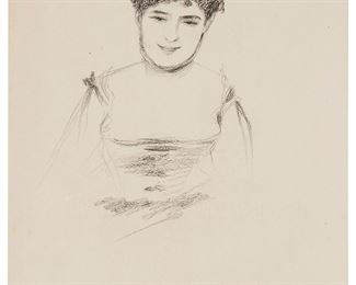 63
Pierre-Auguste Renoir
1841-1919
"Portrait Of Rosita Mauri," Circa 1876
Charcoal on paper
Usigned; titled and dated on a label affixed to the verso of the back mat
Image/Sheet: 18.875" H x 12" W
Estimate: $18,000 - $22,000