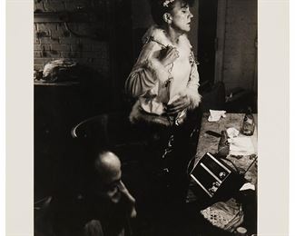 78
Peter Hujar
1934-1987
"Barbara Backstage In Ruth Ruth At The Pyramid"
Gelatin silver print on paper
Signed, titled, and inscribed, verso: Peter / For Barbara, From Peter
Image: 16.5" H x 12.5" W; Sheet: 20" H x 16" W
Estimate: $4,000 - $6,000