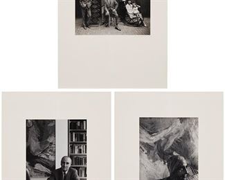 79
Arnold Newman (1919-2006)
Portrait of the Wise Family
Gelatin silver print on photographic paper laid to mat board
From the edition of unknown size and date
Signed in pencil on the mat board just below the image, at right: Arnold Newman; the Arnold Newman ink address stamp on the verso; in the original paper wrapper with the artist's blind embossed name in the lower right corner
Image/Sheet: 6.375" H x 9.75" W; Original paper wrapper: 17.125" H x 14.125" W

Portrait of Howard Wise
Gelatin silver print on photographic paper laid to mat board
From the edition of unknown size and date
Signed in pencil on the mat board just below the image, at right: Arnold Newman; the Arnold Newman ink address stamp on the verso; in the original paper wrapper with the artist's blind embossed name in the lower right corner
Image/Sheet: 9.375" H 7.875" W; Original paper wrapper: 17.25" H x 14.25" W

Portrait of Howard Wise
Gelatin silver print on photographic paper laid to mat board
From the edition of u