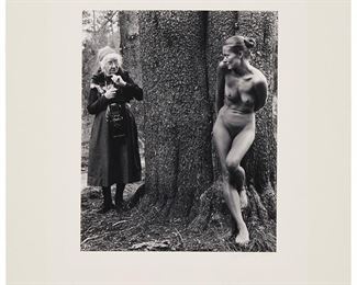 83
Judy Dater
b. 1941
"Imogen And Twinka At Yosemite," 1974
Gelatin silver print on paper laid to mat board, as issued
From the edition of unknown size
Signed and dated in pencil on the mat board, directly below the image, at right: Judy Dater; the artist's black ink copyright stamp on the verso of the mat board
Image/Sheet: 9.375" H x 7.375" W
Estimate: $2,000 - $3,000