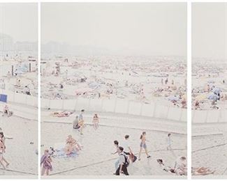 87
Massimo Vitali
b. 1944
"Knokke (From A Portfolio Of Landscapes And Figures)," Triptych, 2006
Offset lithographs in colors on paper
Figures at a beach
Edition: 10/20; each respectively numbered: 41, 42, 43
Each: With artist's studio stamp, edition, and numbered verso
Each: 33.8" H x 27.5" W
Estimate: $2,000 - $4,000