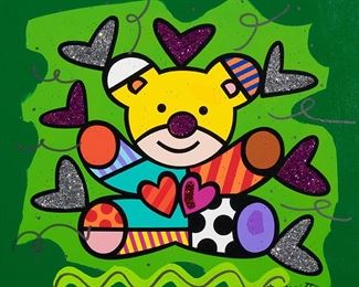 95
Romero Britto
b.1937
"Memory," 2018
Acrylic, glitter, and ink on canvas
Signed lower right: R. Britto; titled and dated on a label affixed verso
20" H x 20" W
Estimate: $2,000 - $4,000