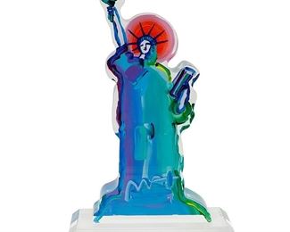 99
Peter Max
b.1937
"Statue Of Liberty," 2018
Acrylic and paint
From the edition of unknown size
Signed: Max; signed again, dated, and numbered in pen: © Peter Max 2018 / 395780; engraved number: 828968
17" H x 9.5" W x 4.5" D
Estimate: $4,000 - $6,000