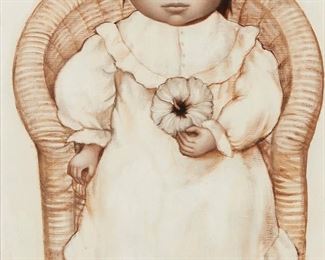 101
Margaret Keane
1927-2022
"Girl With Hibiscus"
Oil on canvas
Signed lower left: © MDH Keane; titled in pencil on a label affixed to the frame's foam backing
18" H x 12" W
Estimate: $3,000 - $5,000