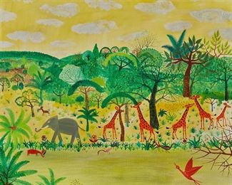 105
Henri Hecht Maik
1922-1993
Wildlife In A Flourishing Landscape, 1977
Oil on canvas
Signed and dated lower right: Maik
18" H x 22" W
Estimate: $5,000 - $7,000