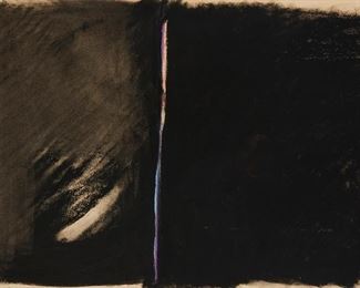 141
Mary Lovelace O'Neal
b. 1942
"Art While Silver" From The "Lampblack Series," Circa 1974
Mixed media on paper
Unsigned; titled in pencil verso
Image: 15.5" H x 21.75" W; Sheet: 18" H x 24" W
Estimate: $6,000 - $8,000