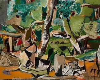 192
Vaclav Vytlacil
1892-1984
"Wood Interior," 1946
Oil and tempera on board
Signed and dated lower right: Vaclav Vytlacil; signed again, titled, dated, and numbered on artist label verso: Sparkill No. 4
35" H x 46" W
Estimate: $6,000 - $8,000