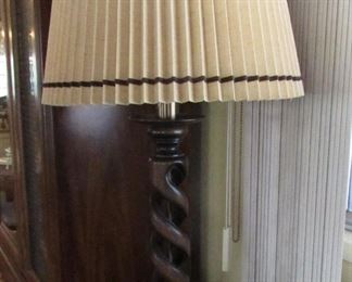 Wood and brass base lamp