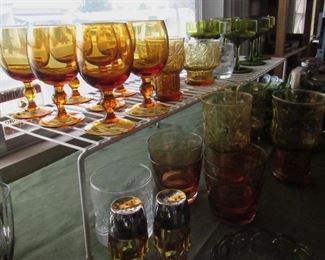 vintage glassware amber and green
