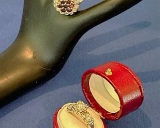 14kt white gold 3-diamond ring (center .50 ct. side stones .35 cts); 10kt brown and white diamonds