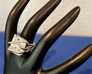 Platinum and diamond fashion ring with white gemstones