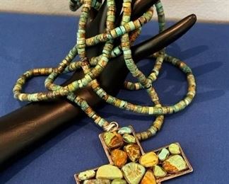 Sterling and turquoise beaded cross necklace
