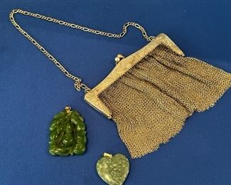Jade pendants and sterling chain handbag