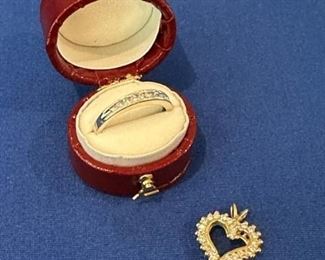 14kt. diamond band and 14kt diamond heart pendant