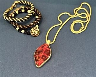 Sterling and beaded bracelets and sterling and Amber pendant necklace