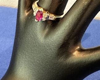 14kt diamond and ruby ring