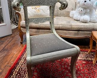Indian Repousse Ram's Head Side Chair 