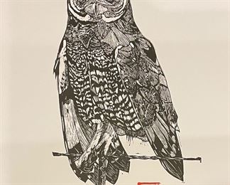 Andre O'Kelly, Original Owl Linographs, Untitled & Signed. Measures 18" x 24 " H. Photo 1 of 10.