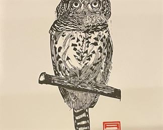Andre O'Kelly, Original Owl Linographs, Untitled & Signed. Measures 18" x 24 " H. Photo 3 of 10.