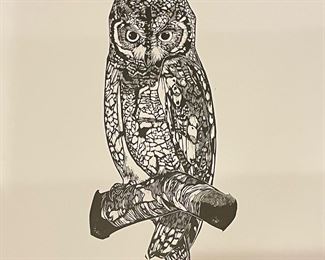 Andre O'Kelly, Original Owl Linographs, Untitled & Signed. Measures 18" x 24 " H. Photo 4 of 10.