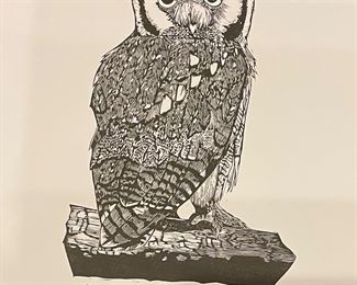 Andre O'Kelly, Original Owl Linographs, Untitled & Signed. Measures 18" x 24 " H. Photo 5 of 10.