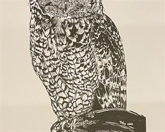 Andre O'Kelly, Original Owl Linographs, Untitled & Signed. Measures 18" x 24 " H. Photo 7 of 10.