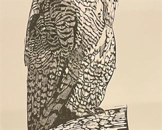 Andre O'Kelly, Original Owl Linographs, Untitled & Signed. Measures 18" x 24 " H. Photo 8 of 10.