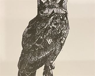 Andre O'Kelly, Original Owl Linographs, Untitled & Signed. Measures 18" x 24 " H. Photo 9 of 10.
