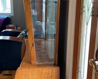 Vintage Mid-Century Modern Bookcase / Display Cabinet With Glass Slider Doors and Mirrored Back. Measures 42" W x 16" D x 55" H. Photo 2 of 4.