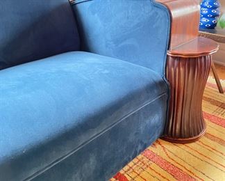 Vintage Art Deco Club Chair Upholstered in Blue Ultra-Suede Fabric. Purchased From Queens Street in Kensington. Measures 74" x 40." Photo 2 of 2.