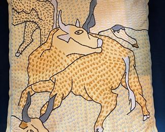 Hand-Stitched African Ndbele Tribe Pillows Signed By Artist. Measures 14" x 14." Photo 1 of 3.