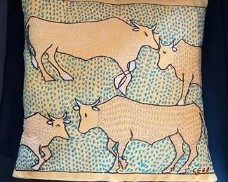 Hand-Stitched African Ndbele Tribe Pillows Signed By Artist. Measures 14" x 14." Photo 2 of 3.