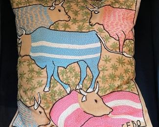 Hand-Stitched African Ndbele Tribe Pillows Signed By Artist. Measures 14" x 14." Photo 3 of 3.