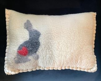 Hand-Stitched African Ndbele Tribe Wool Pillow With Buffalo Whip Stitch Edge. Measures 14" x 10".