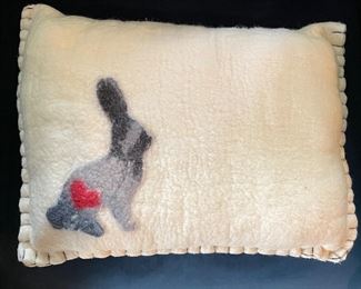 Hand-Stitched African Ndbele Tribe Wool Pillow With Buffalo Whip Stitch Edge. Measures 13" x 9"