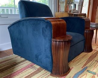 Vintage Art Deco Club Chair Upholstered in Blue Ultra-Suede Fabric. Purchased From Queens Street in Kensington - 2 Available. Each Measures 40" x 40." Photo 1 of 3.