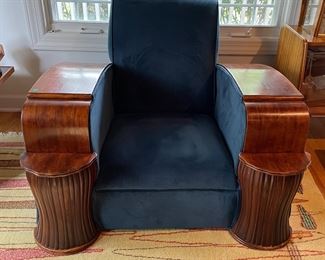 Vintage Art Deco Club Chair Upholstered in Blue Ultra-Suede Fabric. Purchased From Queens Street in Kensington - 2 Available. Each Measures 40" x 40." Photo 2 of 3.