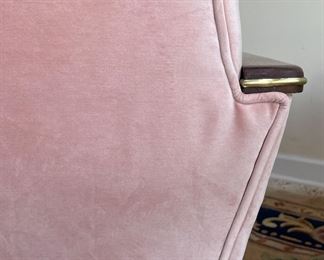 Pair of Blush Pink Velvet Upholstered Mid-Century Modern Club Chairs. Each Measures 31" W x 30" D. Photo 5 of 5.