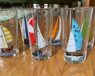 Set of 6 Vintage Sailboat Theme Water Glasses.