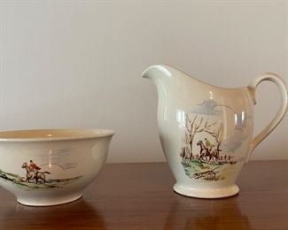 Vintage Grindley English China Equestrian Theme Pitcher & Bowl.