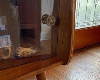 Vintage Mid-Century Modern Bookcase / Display Cabinet With Glass Slider Doors and Mirrored Back. Measures 42" W x 16" D x 55" H. Photo 3 of 4.