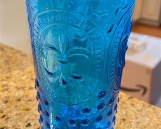 Set of Four Cobalt Blue Fleur De Lis Glasses. Photo 1 of 2.
