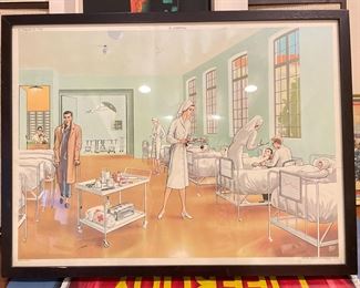 Vintage 1950s French Educational School Poster, L' Hopital, Rossignol, Montmorillon, France. Measures 29" x 22". Photo 1 of 2.