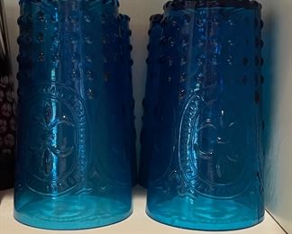 Set of Four Cobalt Blue Fleur De Lis Glasses. Photo 2 of 2.
