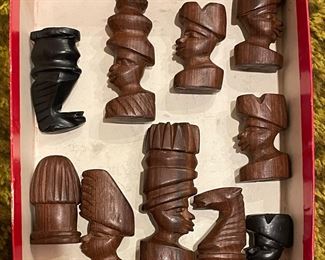 Hand-Carved South African Chess Pieces (Incomplete Set.).