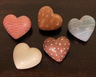 Set of 5 Hear-Shaped Polished Stones.