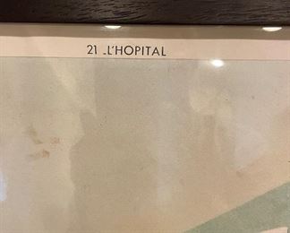 Vintage 1950s French Educational School Poster, L' Hopital, Rossignol, Montmorillon, France. Measures 29" x 22". Photo 2 of 2.