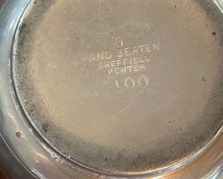 Hand Beaten Sheffield Pewter Sugar & Creamer Set. Photo 2 of 2.