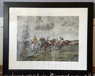 Antique 19th Century Hand-Colored French Equestrian Etching Engraved By Charles Hunt & Son.