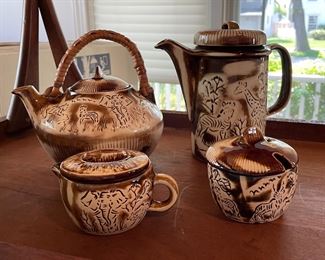 Mid-Century Crescent Ware Kruger National Park Coffee, Tea, Sugar & Creamer Set. Photo 1 of 4.